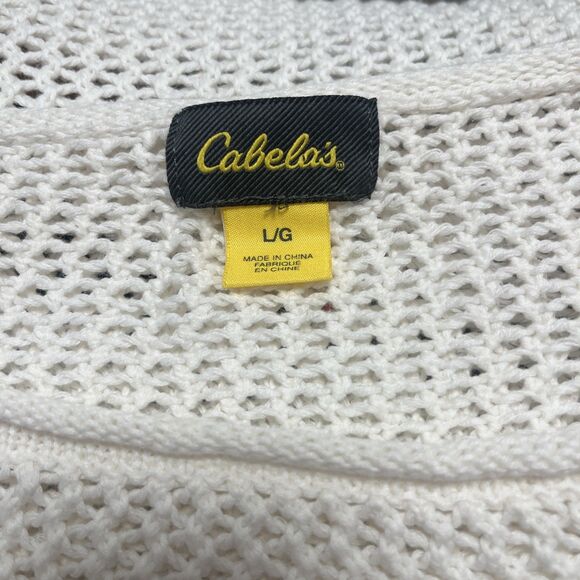 CABELAS Women’s Open Crochet Sweater Embroidered Detail Ivory Floral Size Large - Picture 10 of 10